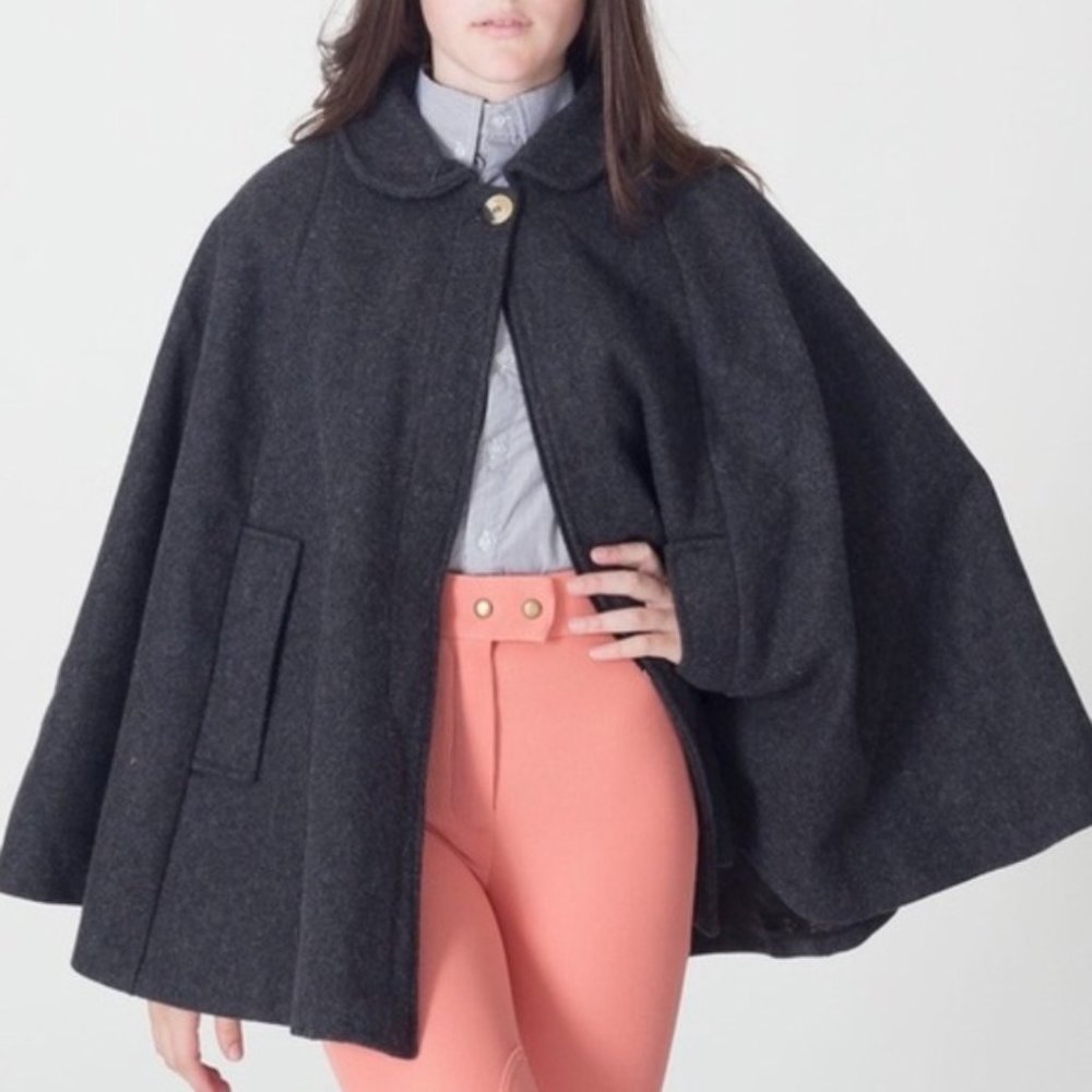 American Apparel Wool Cape Coat Charcoal Gray Womens Adult ONE SIZE